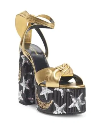 Shop Saint Laurent Paige Sequin Leather Platform Sandals In Gold