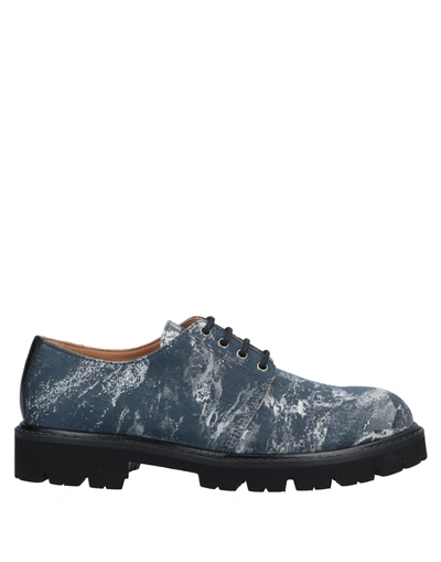 Shop Emporio Armani Man Lace-up Shoes Midnight Blue Size 7 Viscose, Cotton, Polyamide, Bovine Leather, Ca