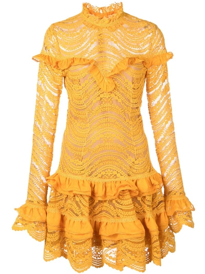Shop Jonathan Simkhai Ruffle Trim Lace Dress - Yellow