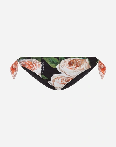 Shop Dolce & Gabbana Swimming Briefs With Knots With Rose Print In Floral Print
