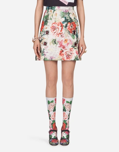 Shop Dolce & Gabbana Skirt In Lurex Printed Brocade In Floral Print