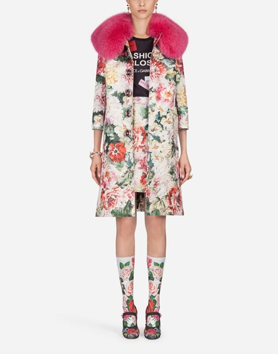 Shop Dolce & Gabbana Skirt In Lurex Printed Brocade In Floral Print