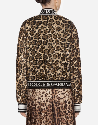 Shop Dolce & Gabbana Sequined Bomber Jacket In Leopard Print
