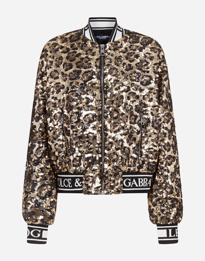 Shop Dolce & Gabbana Sequined Bomber Jacket In Leopard Print