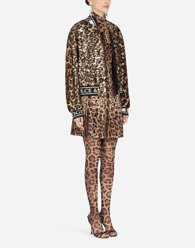 Shop Dolce & Gabbana Sequined Bomber Jacket In Leopard Print