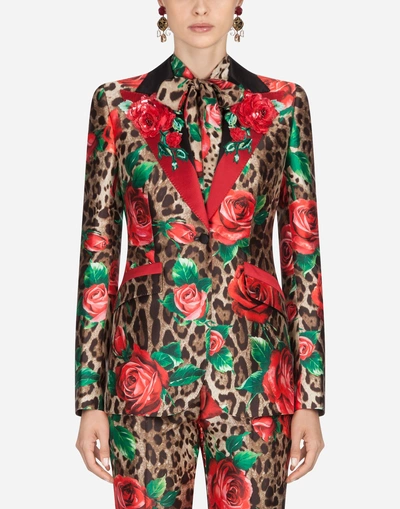 Shop Dolce & Gabbana Single-breasted Jacket In Silk In Leopard Print