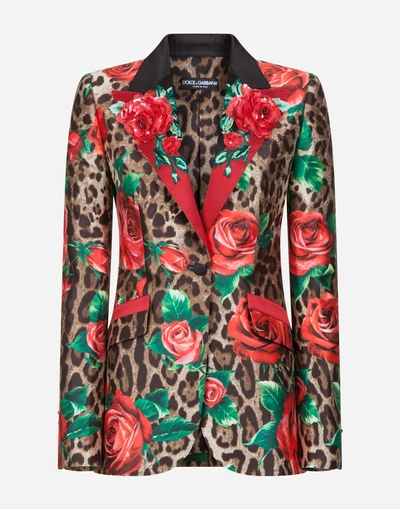 Shop Dolce & Gabbana Single-breasted Jacket In Silk In Leopard Print