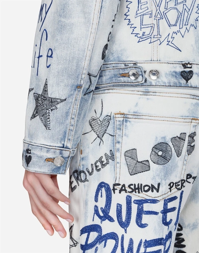 Shop Dolce & Gabbana Embroidered Denim Jacket In White