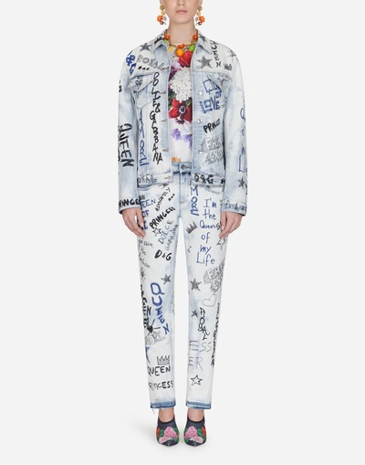 Shop Dolce & Gabbana Embroidered Denim Jacket In White