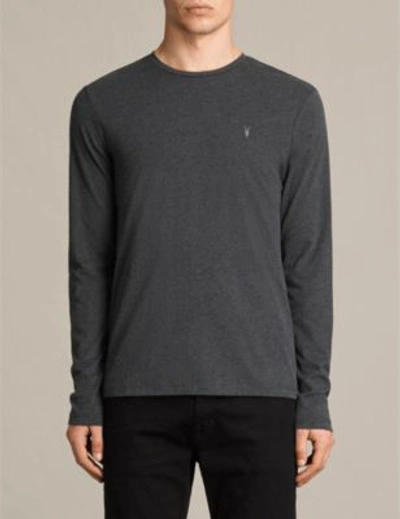 Shop Allsaints Brace Long-sleeved Cotton-jersey Top In Charcoal Marl