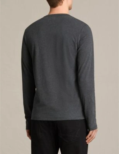 Shop Allsaints Brace Long-sleeved Cotton-jersey Top In Charcoal Marl