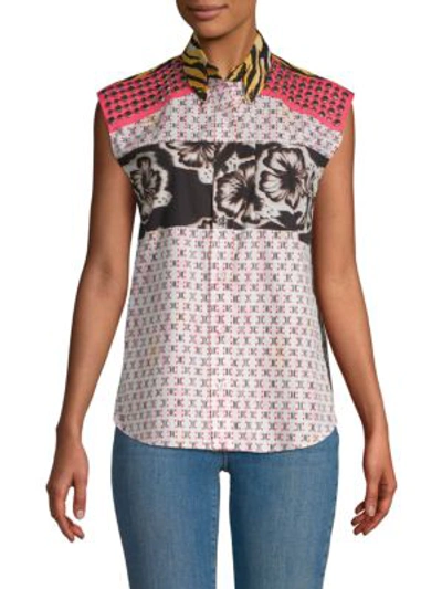 Shop Prada Studded Cotton Button-down Shirt In Red Multi
