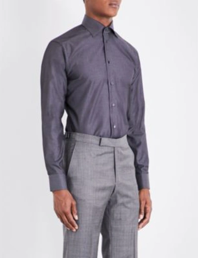 Shop Eton Slim-fit Cotton-twill Shirt In Grey