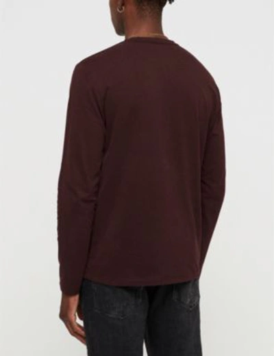 Shop Allsaints Brace Long-sleeved Cotton-jersey Top In Deep Red
