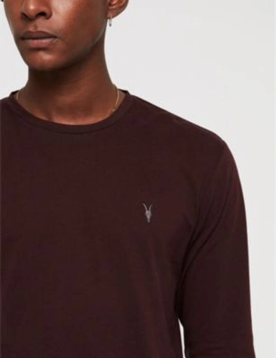 Shop Allsaints Brace Long-sleeved Cotton-jersey Top In Deep Red