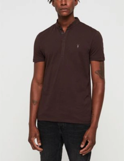 Shop Allsaints Grail Cotton-jersey Polo Shirt In Oxbloodred