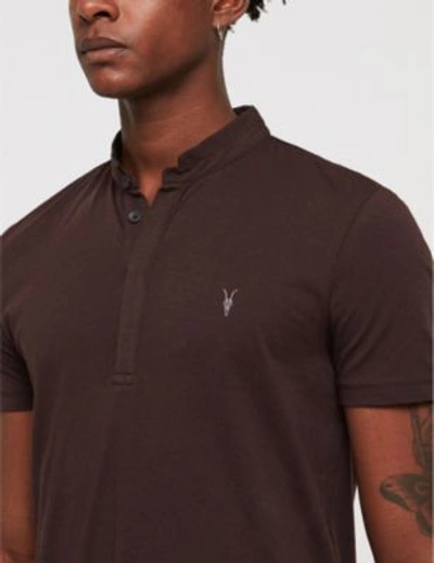 Shop Allsaints Grail Cotton-jersey Polo Shirt In Oxbloodred