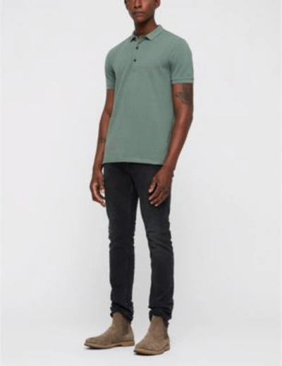 Shop Allsaints Parlour Cotton-blend Polo-shirt* In Junglegreen