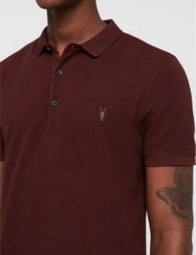 Shop Allsaints Parlour Cotton-blend Polo-shirt* In Darkrust