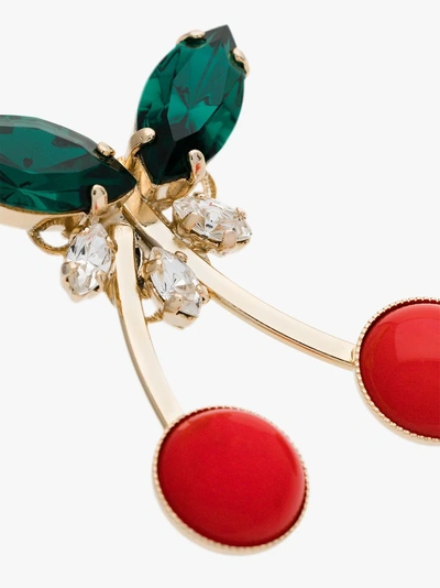 Shop Anton Heunis Metallic Gold, Red And Green Cherry Crystal Earrings