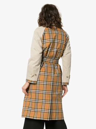 Shop Burberry Guisley Check Print Panelled Cotton Trench Coat In A1450 Stone