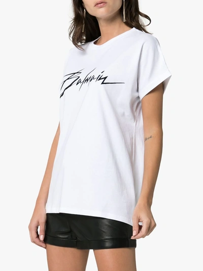Shop Balmain Logo Print Cotton Jersey T-shirt In Gab White