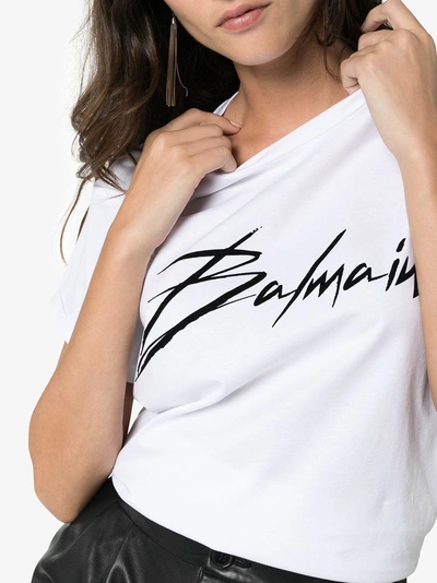 Shop Balmain Logo Print Cotton Jersey T-shirt In Gab White