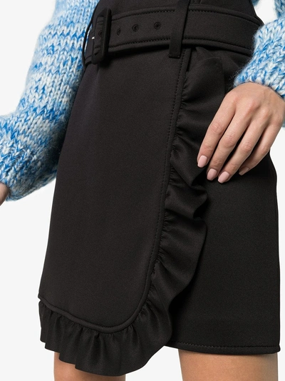 Shop Prada Belted Ruffle Mini Skirt In F0806 Black