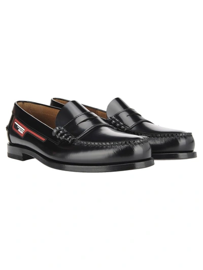 Shop Prada Rubber Patch Loafers In Black - Cerise