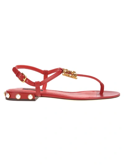 Shop Dolce & Gabbana Logo Flat Sandal In Red