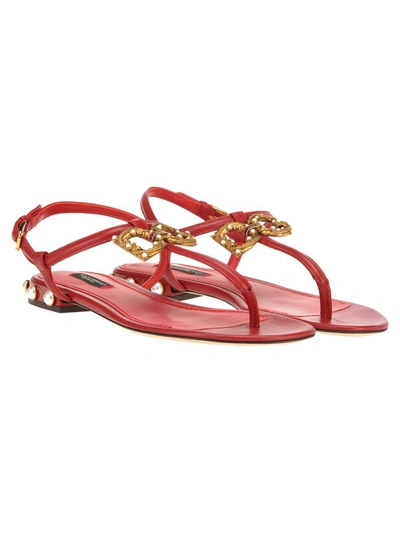 Shop Dolce & Gabbana Logo Flat Sandal In Red