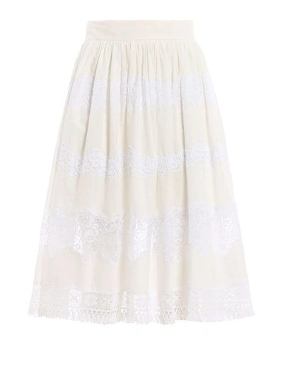 Shop Dolce & Gabbana Lace Panel Skirt In Bianco