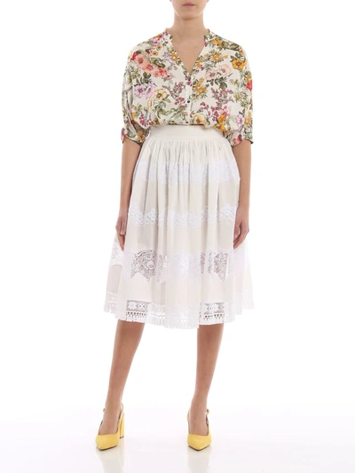Shop Dolce & Gabbana Lace Panel Skirt In Bianco