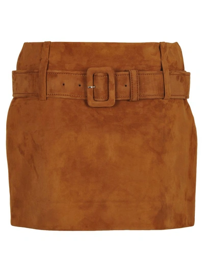 Shop Prada Belted Mini Skirt In Brown