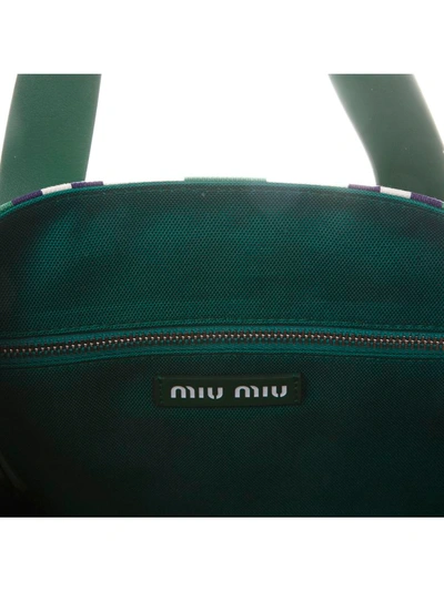 Shop Miu Miu Large Tote Bag In Canvas Green And White Striped Pattern In Green/white