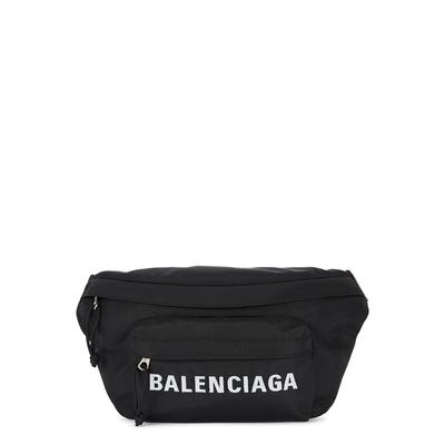 Shop Balenciaga Black Logo-embroidered Nylon Belt Bag