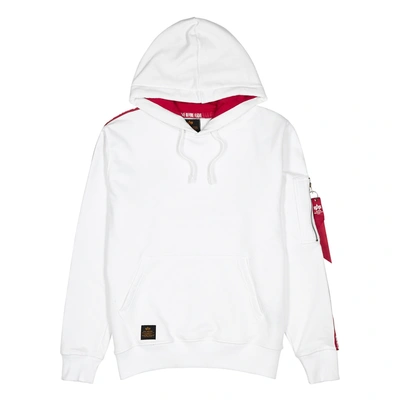 Shop Alpha Industries Rbf White Hooded Cotton-blend Sweatshirt In White And Red