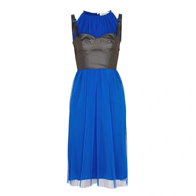 Shop Maison Margiela Blue Pleated Tulle Dress In Bright Blue