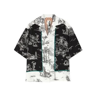 Shop N°21 Printed Silk Crepe De Chine Shirt In Black