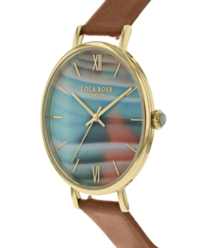 Shop Lola Rose "transformation", Ladies, Printed Tie Dye Agate Dial With A Genuine Amazonite Crown, Tan Leather Str In Turquiose