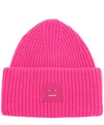 Shop Acne Studios Pansy Face Wool Beanie Hat In Pink