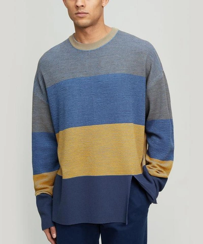 Shop Wooyoungmi Block Stripe Knit Jumper In Blue