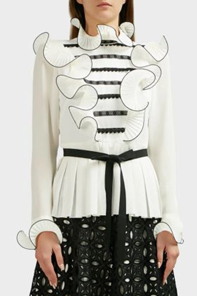 Shop Andrew Gn Ruffle Peasant Blouse In White