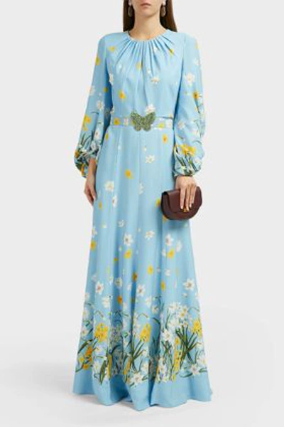 Shop Andrew Gn Butterfly-detail Floral Silk Gown