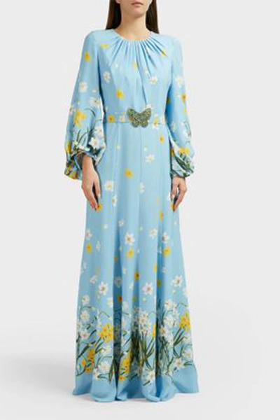 Shop Andrew Gn Butterfly-detail Floral Silk Gown