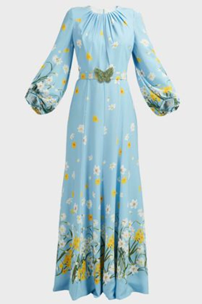 Shop Andrew Gn Butterfly-detail Floral Silk Gown