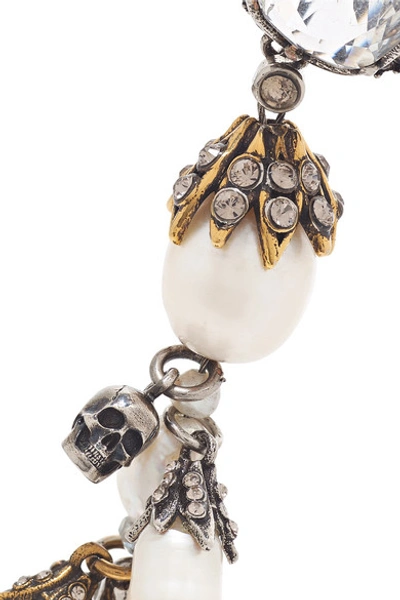 Shop Alexander Mcqueen Palladium And Gold-plated Crystal And Pearl Ear Cuff
