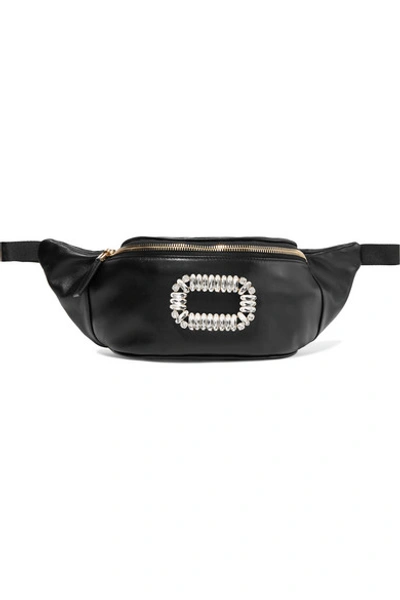 Shop Roger Vivier Viv Crystal-embellished Leather Belt Bag In Black