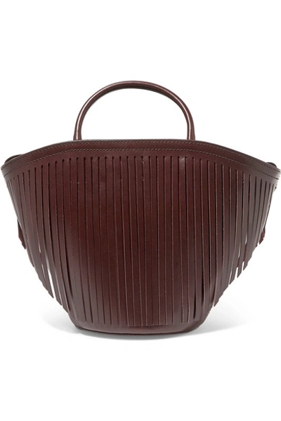 Shop Trademark Fringed Leather Tote In Burgundy