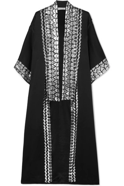 Shop Temperley London Sequin-embellished Satin-crepe Kimono In Black